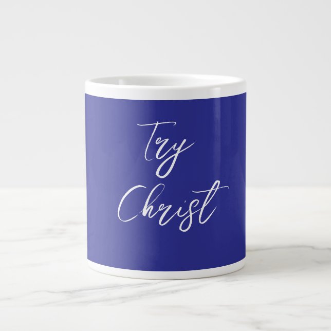 Caneca De Café Grande Tente Cristo, Azul Escuro, Cristão (Frente)