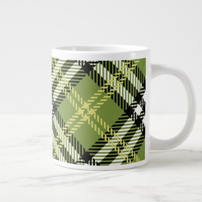 Caneca De Café Grande Teste padrão irlandês verde da xadrez (Direita)