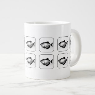 Caneca De Café Grande Tetra Saia Preta Padrão de Botão Quadrado