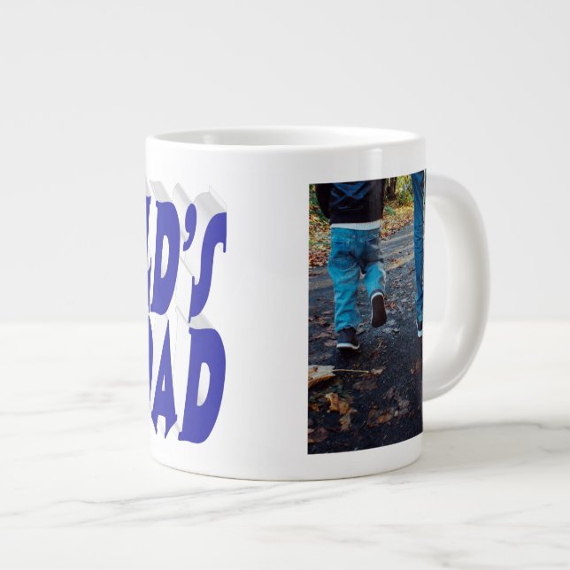 Caneca De Café Grande Texto 3d azul da foto do melhor Pai (Frente Esquerda)