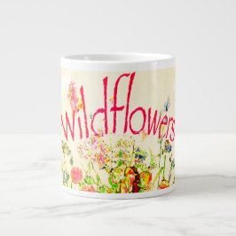 Caneca De Café Grande Texto Colorido de Flores Selvagens