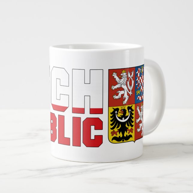 Caneca De Café Grande Texto e emblema do sinalizador da República Checa (Frente Esquerda)