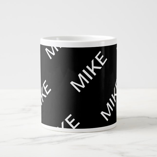 Caneca De Café Grande Texto personalizável | Preto e Branco Moderno Negr (Frente)