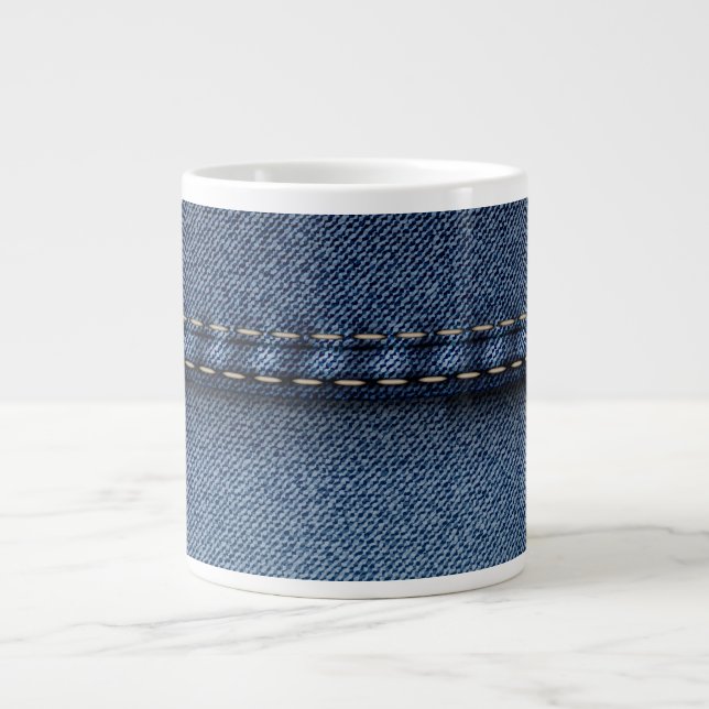 Caneca De Café Grande Textura de Jeans Denim (Frente)