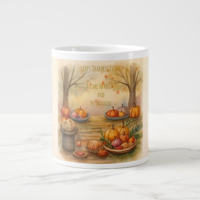 Caneca De Café Grande Thanksgiving, A time to Reflect and Be Thankful (Frente)