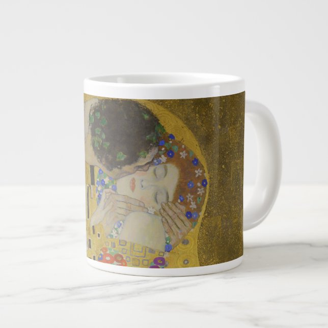 Caneca De Café Grande The Kiss, Art Nouveau Oil Painting, Gustav Klimt (Frente Esquerda)