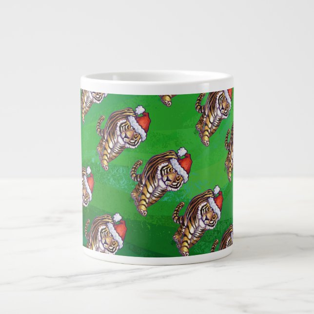 Caneca De Café Grande Tiger Christmas On Green (Frente)