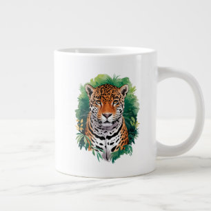 Caneca De Café Grande "Tigre Majestoso na Arte Selvagem - Natureza Selva