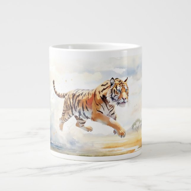 Caneca De Café Grande Tigre na Ação 2 (Frente)
