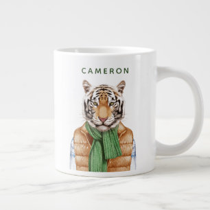 Caneca De Café Grande Tigre para baixo  Adicione Seu Nome