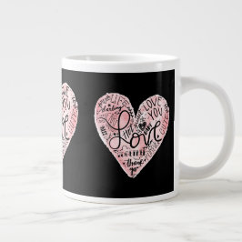 Caneca De Café Grande Tipografia de Coração de Amor Romântico