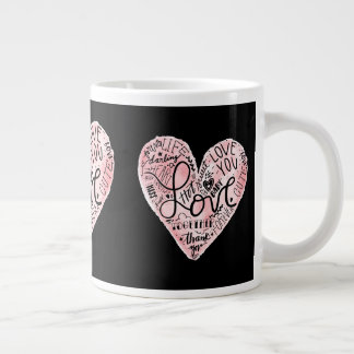 Caneca De Café Grande Tipografia de Coração de Amor Romântico