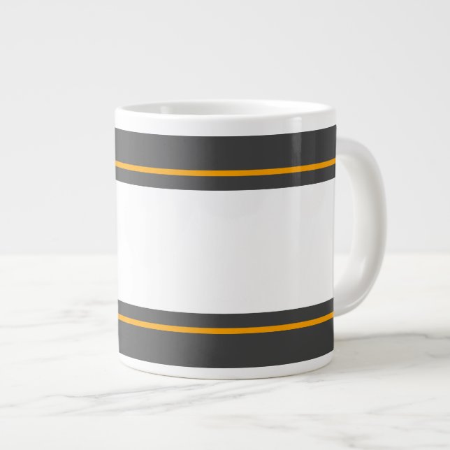 Caneca De Café Grande Tiras de Cinzas Escuras, Laranja-Branco Escuras, E (Frente Esquerda)