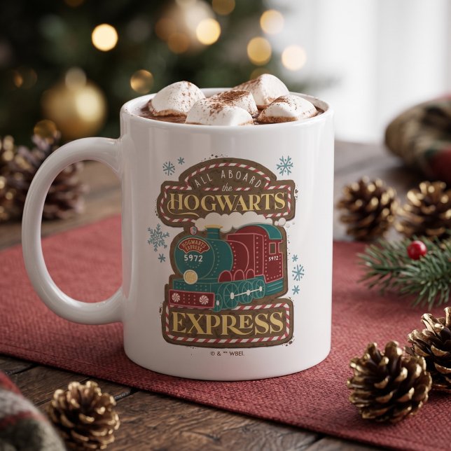 Caneca De Café Grande Todos a bordo do Biscoito de Natal do Expresso HOG (Simulated mug on table)