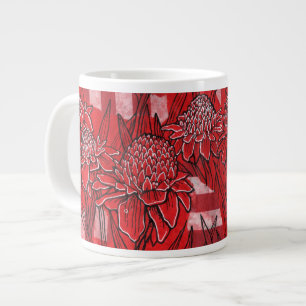 Caneca De Café Grande Torch Ginger Lily, Flores Vermelhas, Arte Tropical