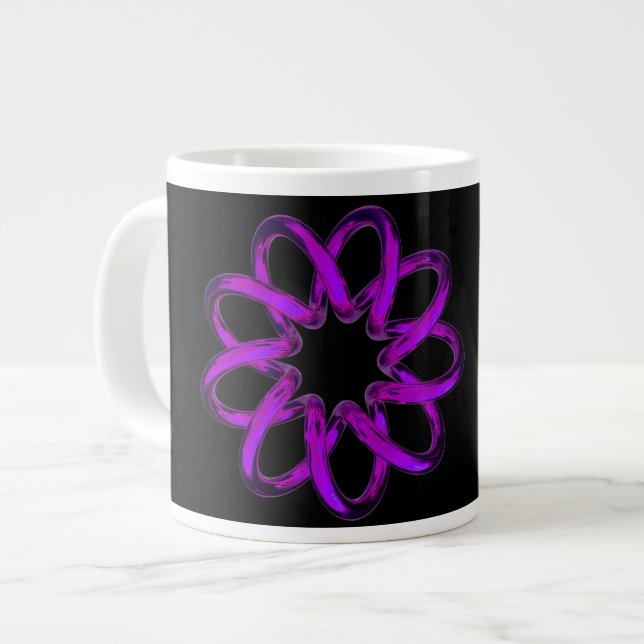 Caneca De Café Grande Toroide Roxo Neon Em Fundo Preto (Frente Esquerda)