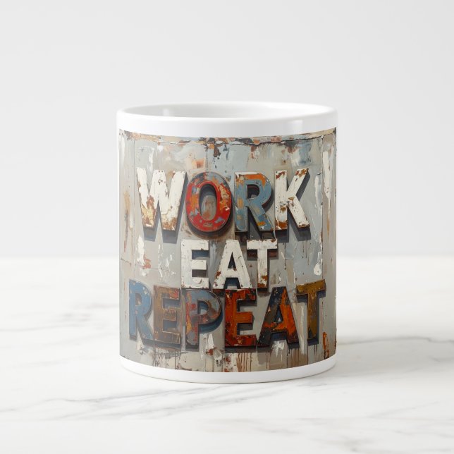 Caneca De Café Grande Trabalhe coma repita (Frente)