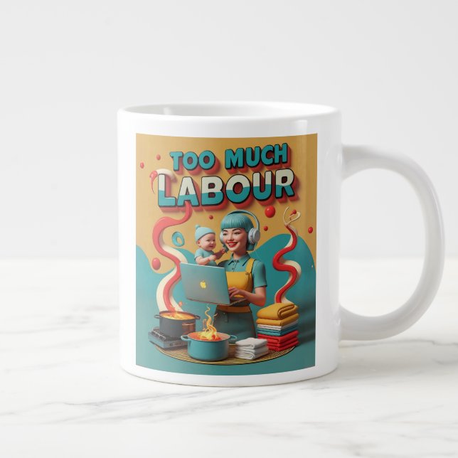Caneca De Café Grande Trabalho Demasiado - Arte Sádica Retro Feminista (Direita)