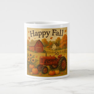 Caneca De Café Grande Trator clássico de queda feliz e fazenda
