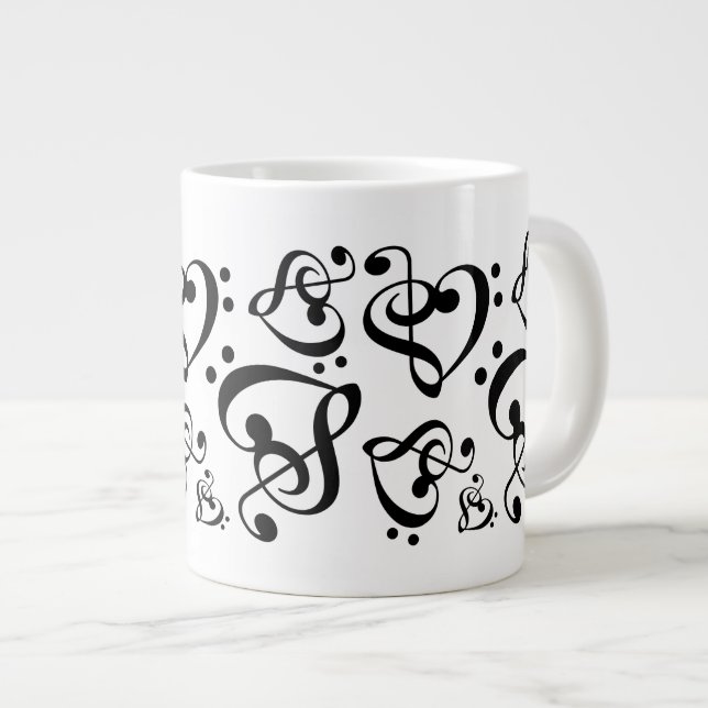 Caneca De Café Grande Treble Clef Bass Clef Clef Heart Music Notes Mug (Frente Esquerda)