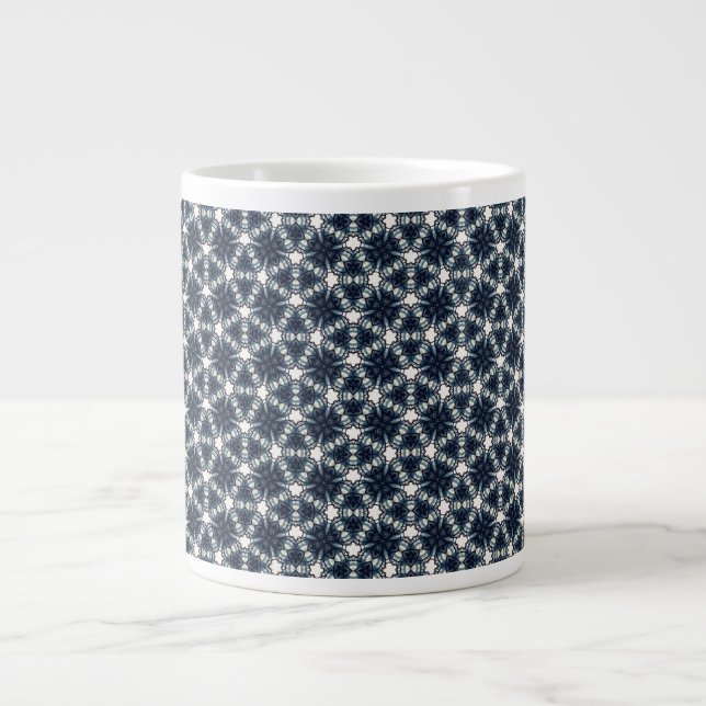 Caneca De Café Grande Treliça de Flor de Neve Índigo (Frente)