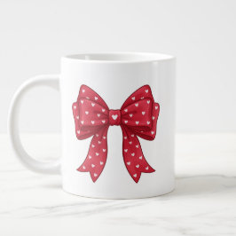 Caneca De Café Grande Trendy Coquette Red Ribbon Bow with White Hearts