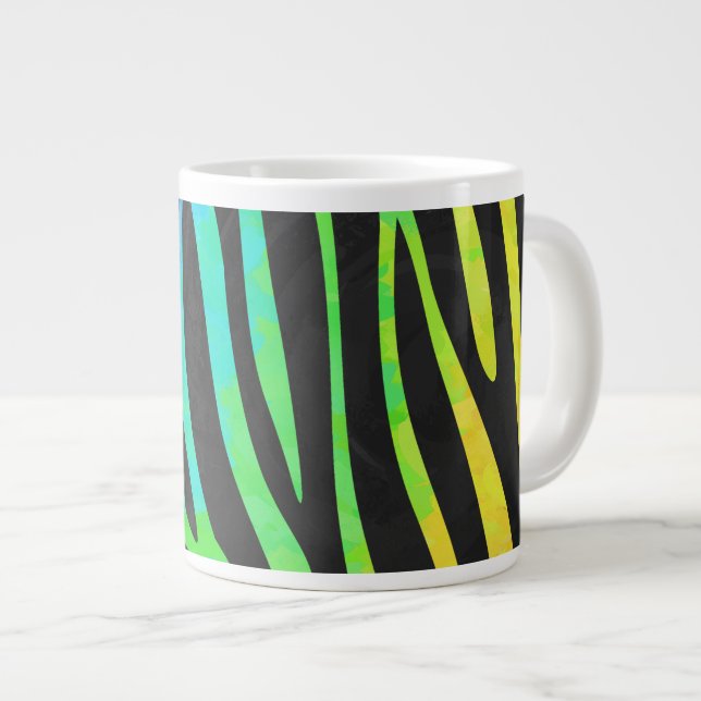 Caneca De Café Grande Trendy Rainbow e Black Zebra Animal Print no ele (Frente Esquerda)