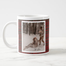 Caneca De Café Grande Trendy Red Plaid Rustic 2 Photo Christmas Gift