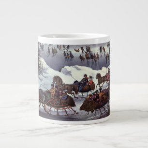 Caneca De Café Grande Trenós de Natal Antigos, Parque Central no Inverno
