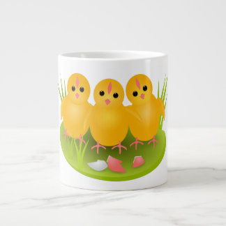 Caneca De Café Grande Três belos pintinhos amarelos para a Páscoa