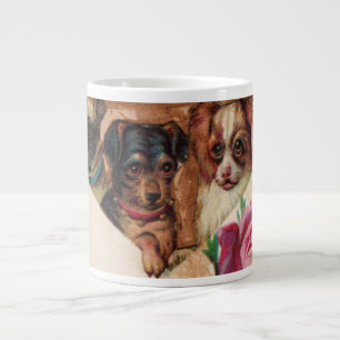 CANECA DE CAFÉ GRANDE TRÊS CÃES COM MONOGRAMA DE ROSAS