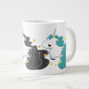 Caneca De Café Grande Três cores de unicórnios de desenho com estrelas J