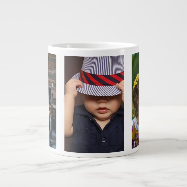 Caneca De Café Grande Três Fotografias Personalizadas (Frente)
