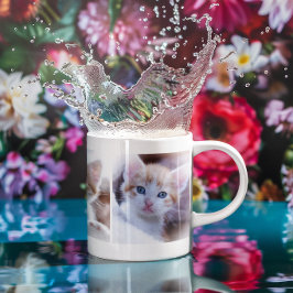 Caneca De Café Grande Três Fotos de Família e Animais de Estimação em Co