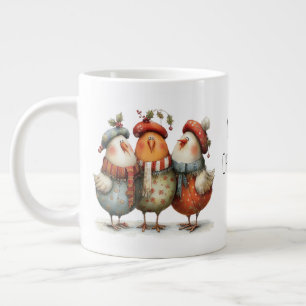 Caneca De Café Grande Três Galinhas Francesas Caprichosas 12 Dias de Nat
