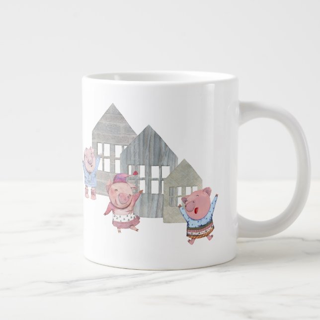 Caneca De Café Grande Três Pequenos Porcos com suas Casas (Direita)