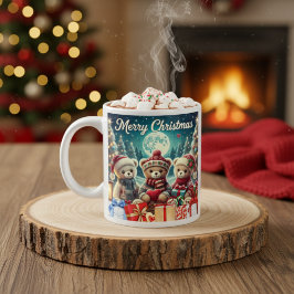 Caneca De Café Grande Três Ursos de Teddy Bonitos Feliz Natal