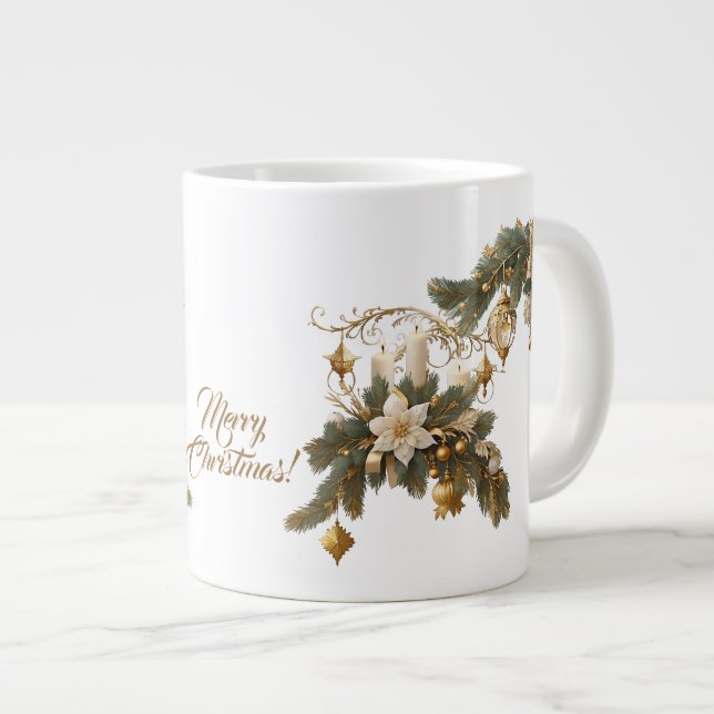 Caneca De Café Grande Três velas brancas Natal (Frente Esquerda)