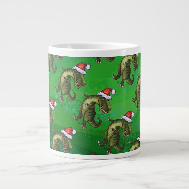 Caneca De Café Grande TRex em Santa Hat em Verde (Frente)