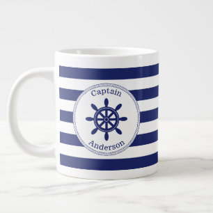 Caneca De Café Grande Trilha Azul de Roda do Capitão Náutico Monograma