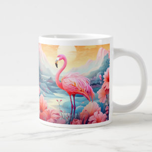 Caneca De Café Grande Tropical Flamingo com Flores-76280