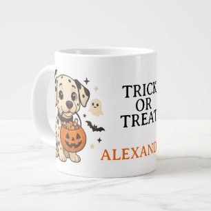 Caneca De Café Grande Truque de Cão Dalmático Halloween ou Tratar