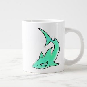 Caneca De Café Grande tubarão sorridente desenho animado azul verde ocea