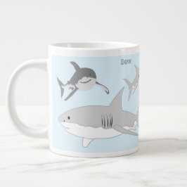 Caneca De Café Grande Tubarões-do-oceano, Design azul