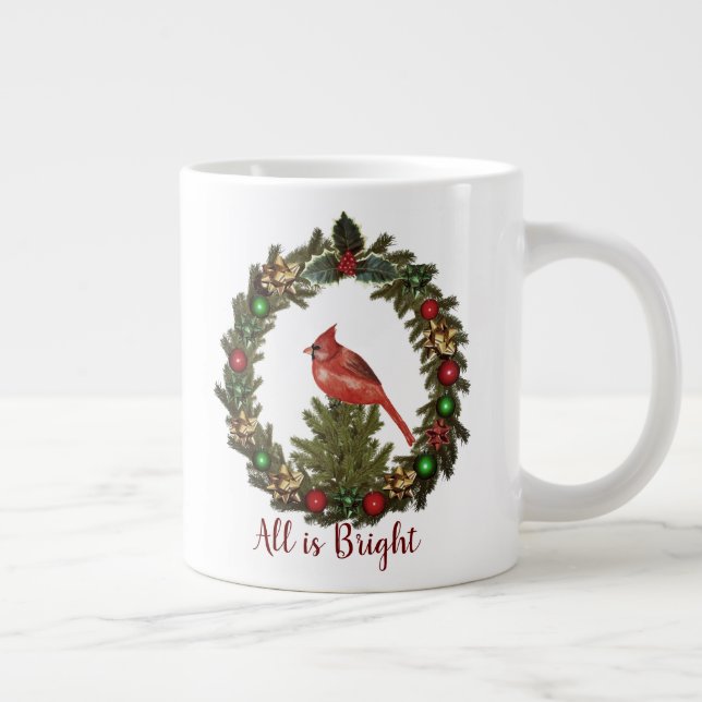 Caneca De Café Grande Tudo Está Bright Red Cardinal Rua de Natal (Direita)