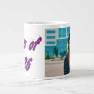 Caneca De Café Grande Turma de 2026 tipografia roxa foto de formatura