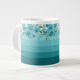 Caneca De Café Grande Turquesa Azul Flores Selvagens Arte Aquosa