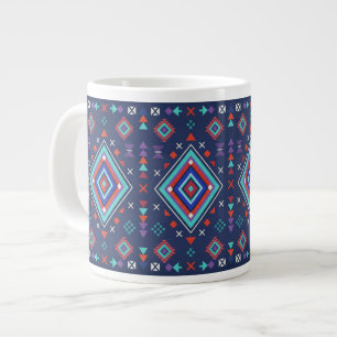 Caneca De Café Grande Turquesa Azul Marinho Padrão Geométrico Boho de Su