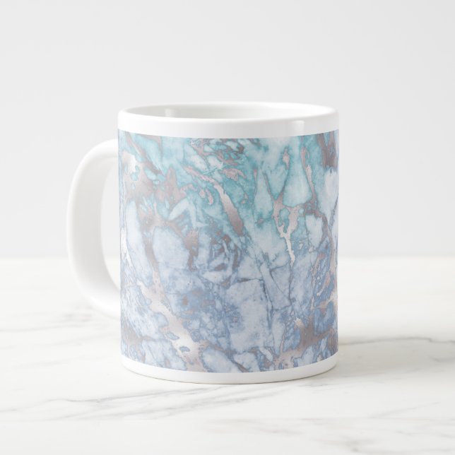 Caneca De Café Grande Turquesa Blue Silver Marble (Frente Esquerda)