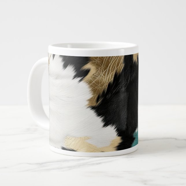 Caneca De Café Grande Turquesa Dourada, Espinho Branco Preto (Frente Esquerda)